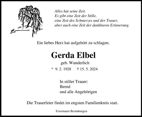 Traueranzeigen Von Gerda Elbel Nordwest Trauer De