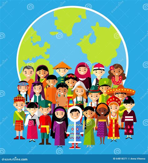 Vector Illustration Of Multicultural National Children People On