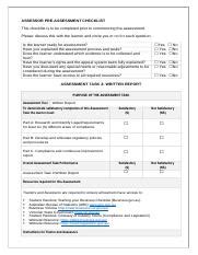 TASK 3 Docx ASSESSOR PRE ASSESSMENT CHECKLIST This Checklist Is To Be