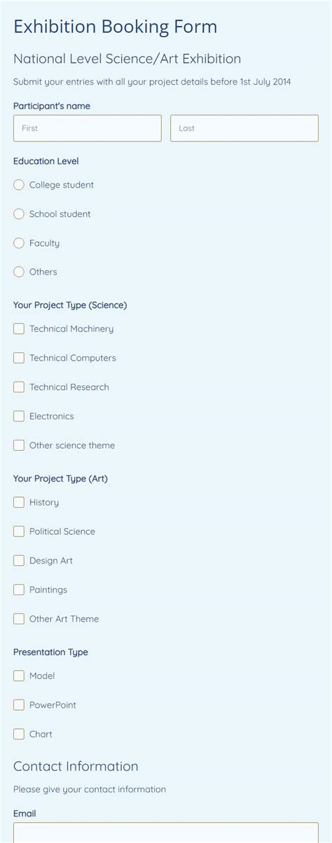 Free Exhibition Booking Form Template 123FormBuilder