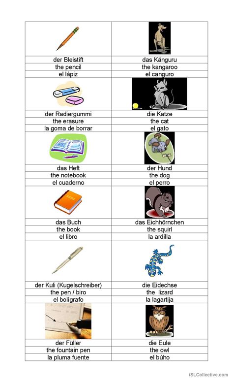 Wortschatz Thema Schule Tiere Auf Deutsch Daf Arbeitsbl Tter Pdf Doc