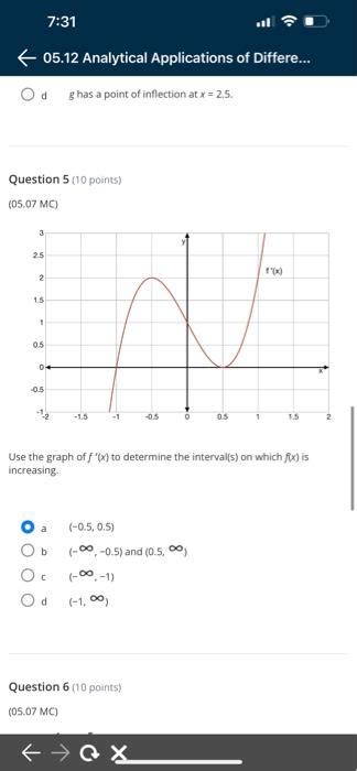 Solved Question 5 10 Points 05 07 MC Use The Graph Of Chegg