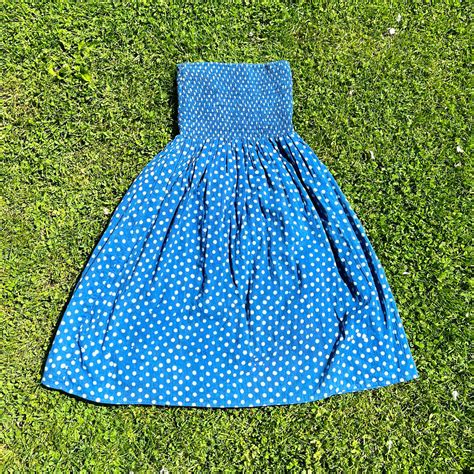 Blue Polka Dot Strapless Dress Meandro