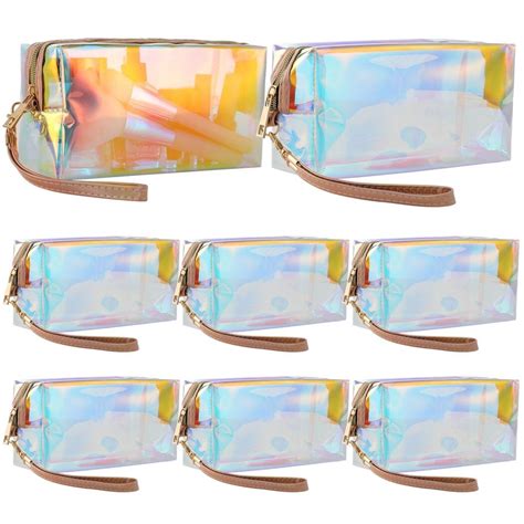 8 Pcs Holographic Makeup Bags Iridescent Clear Cosmetic Bags Portable