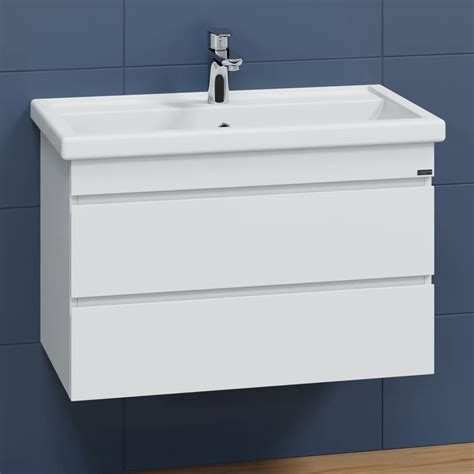 Тумба с раковиной СанТа Марс 80 подвесная, с ящиками, глянцевая, с ...