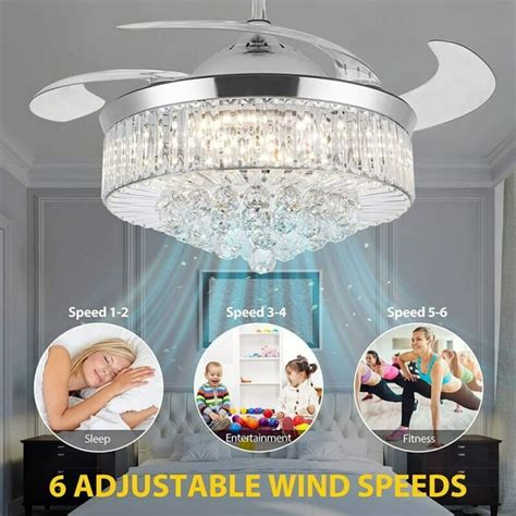 EAYSG 42'' Ceiling Fan, Retractable Blades, 3-Color LED, 6-Speed Remote ...