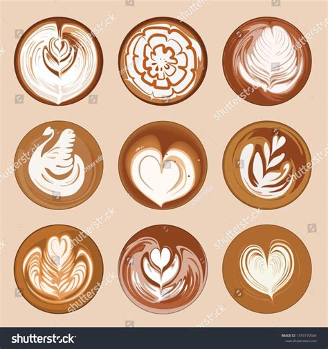 Set of Latte Art Coffee Vector