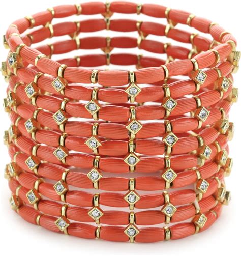 Amazon RAIN Coral Color 10 Row Bracelet Stretch Bracelets Jewelry