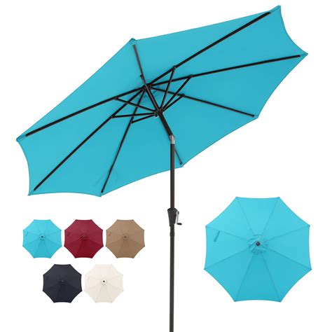 Patio Umbrella 9ft Outdoor Table Market Umbrella 8 Ribs With Push Button Tilt And Crank For Patio