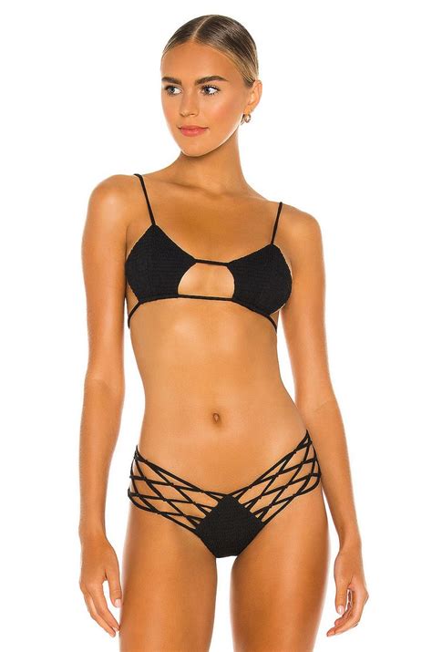 Indah Todos Smocked Diamond Bikini Top In Black REVOLVE Bikini Tops