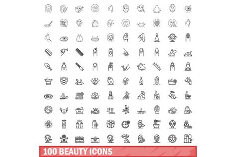 100 Beauty Icons Set Outline Style Graphic By Ylivdesign · Creative Fabrica