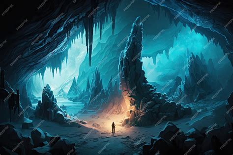 Premium Ai Image An Illuminated Cavern With Ice Stalagmites And