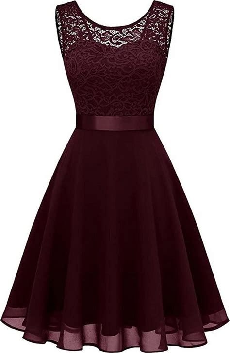 Amorxia Cocktailkleid Damen Spitzen Brautjungfer Elegant Party Knielang