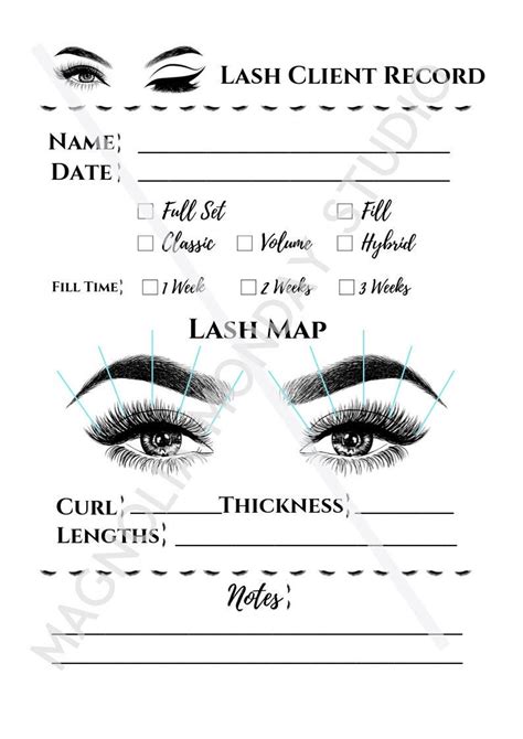 Lash Extensions Client Record Consultation Card Printable Etsy In