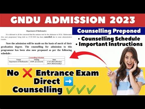 GNDU Admission 2023 No Entrance Exam Direct Counselling MSc