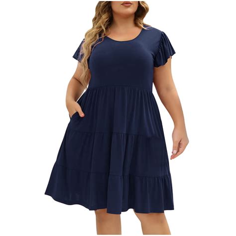 Jalioing Womens Plus Size Short Dress 2024 Summer Short Sleeve Sundress Ruffle Mini Dresses