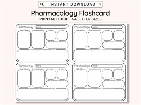 Drug Card Template Nursing Pharmacology Printable Nursing Notes