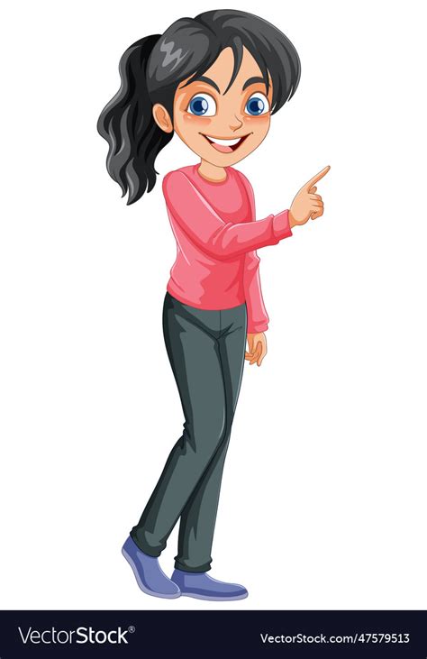 Cute Woman Pointing Cartoon Character Royalty Free Vector