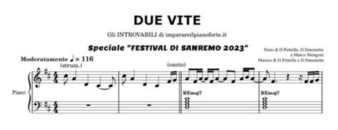 Due Vite Di Marco Mengoni Spartito Pianoforte Melodia E Accordi