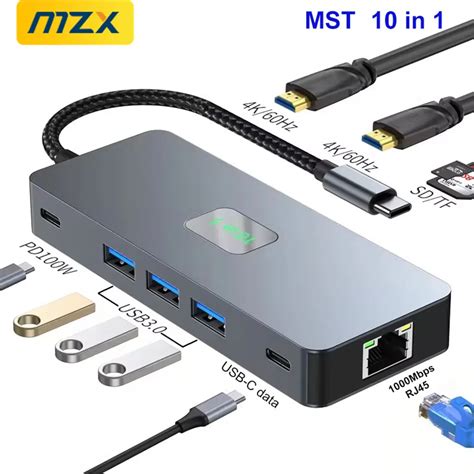 MZX 10 In 1 MST Docking Station 4K 60Hz 2 HDMI 1000M RJ45 USB Hub 3