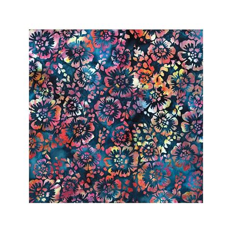 Tissu Batik Bleu pétrole avec fleur rose