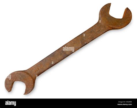 A Large Old Rusty Spanner Wrench Isolated On White Stock Photo Alamy