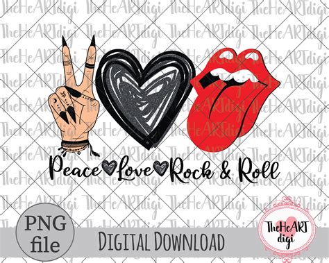 Peace Love Rock And Roll Sublimation Design Peace Love Music Etsy