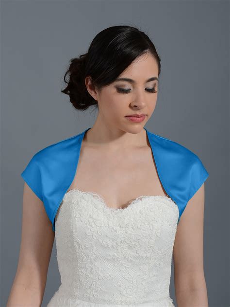 Bright Blue Sleeveless Satin Wedding Bolero Jacket