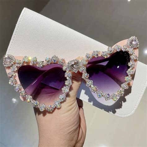 Embellished Heart Sunglasses For Bride Luxury Rhinestone Sunglasses For Her Retro Bachelorette