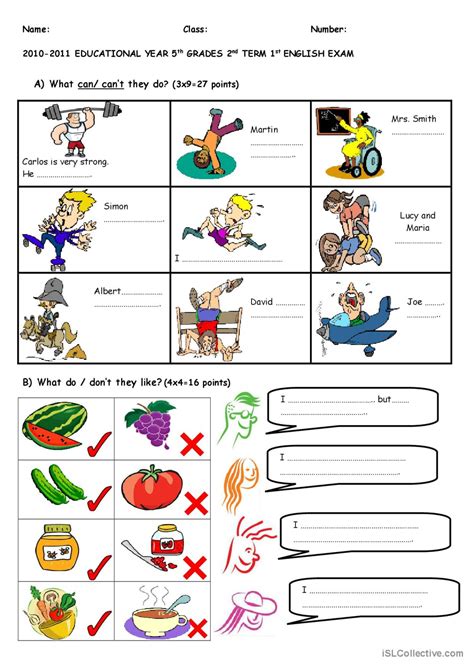 Exam For 5th Graders English Esl Worksheets Pdf And Doc