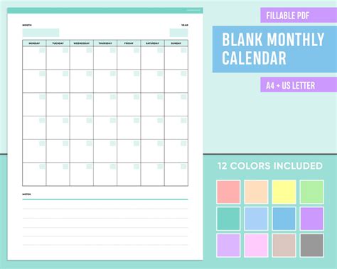 Editable Blank Calendar Template Printable, Calendar PDF, Monthly Calendar Printable, Calendar ...