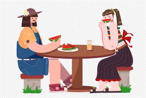 Two Girls Eat Melons Eating Watermelon Eating Two Girls Png