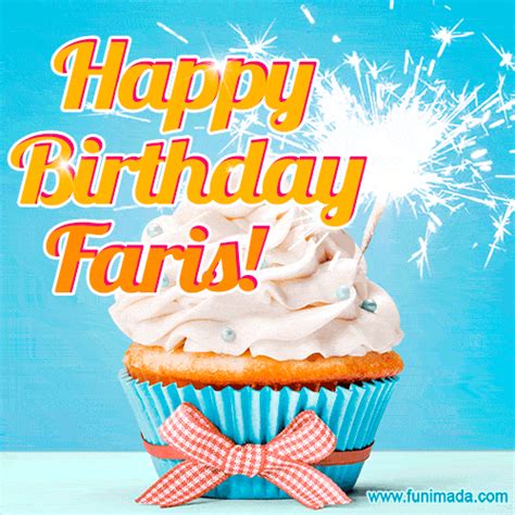 Happy Birthday Faris Elegant Cupcake With A Sparkler — Download On