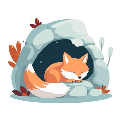 Cute Renard Dormant Dans La Grotte Illustration Vectorielle Dans Le