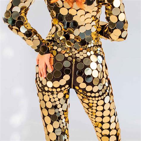 Disco Ball Glitter Sparkly Mirror Bodysuit Circle Gold Costume By