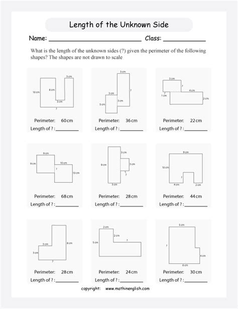 Perimeter Missing Side Worksheet