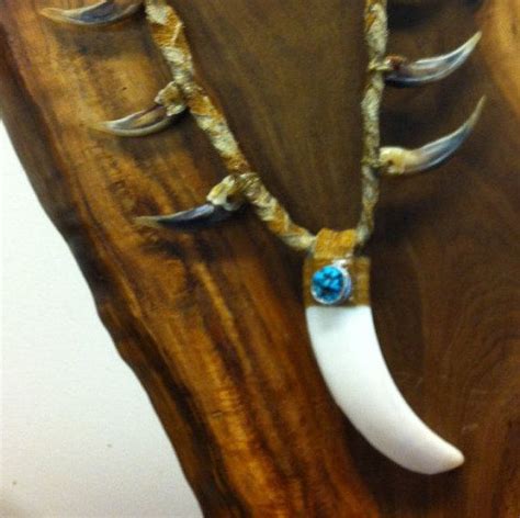 Wild Boar Tusk Necklace Badger Claws Turquoise Sterling Silver