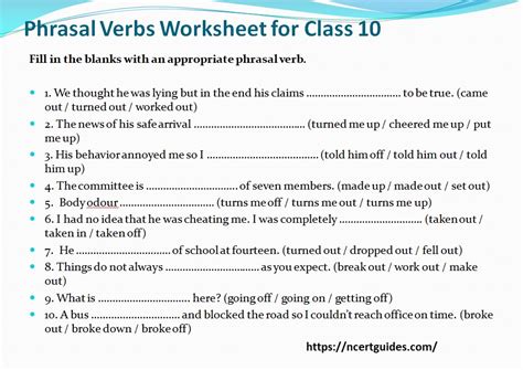 Phrasal Verbs Worksheet For Class 10 NCERT Guides