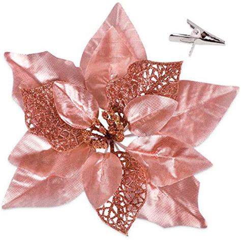 Getuscart Pieces Christmas Glitter Artificial Poinsettia Flowers