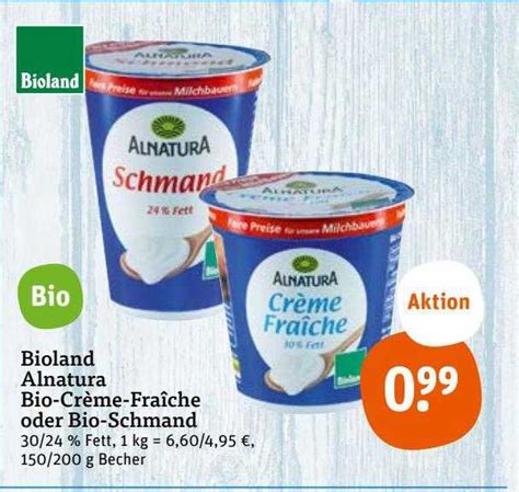 Bioland Alnatura Bio crème fraîche Oder Bio schmand Angebot bei Tegut