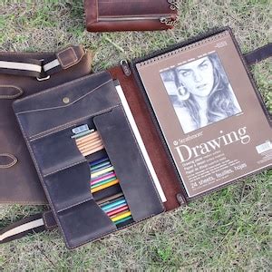 Handmade Leather Sketchbook Drawing Cover, Personalized Leather Holder for 9x12 Top Spiral Bound ...