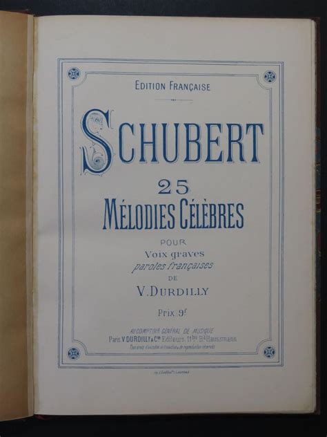 Schubert Franz Mélodies 25 Pièces Chant Piano Ca1890 By Schubert Franz