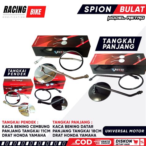 Jual Spion Retro Bulat Scoopy Fazzio Fino Kaca Bening Tangkai Panjang