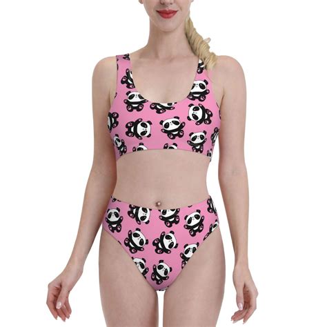 High Waisted Bikini Sets For Women Cute Panda Piece Sporty Bathing