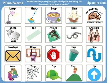 P Final Words Articulation Therapy Freebie Print Go Tpt