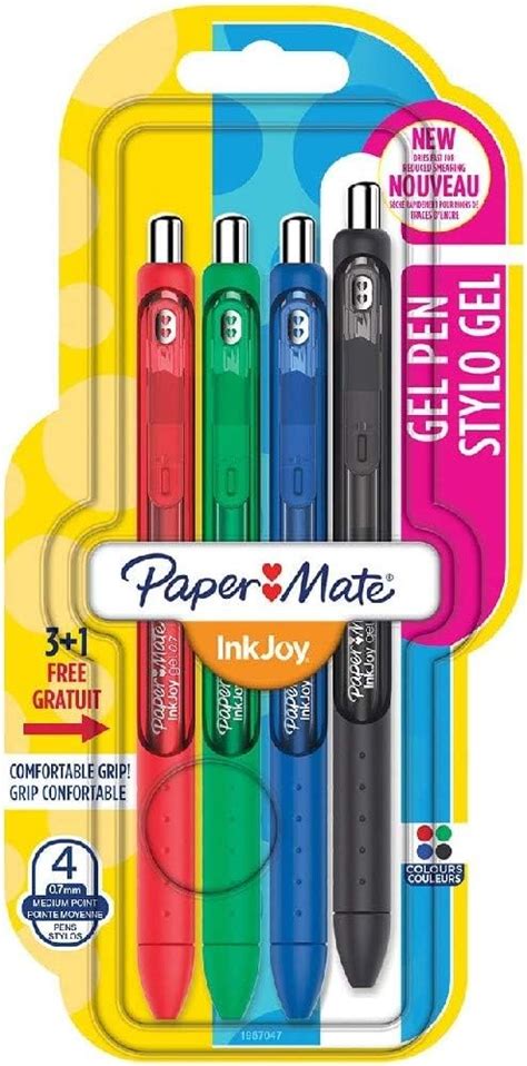 Paper Mate InkJoy Gel Lot De 4 Stylos Pointe Moyenne Assortiment