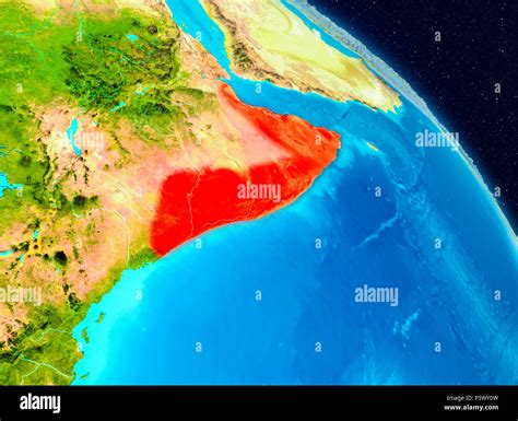 Space View Of Somalia Highlighted In Red On Planet Earth 3D