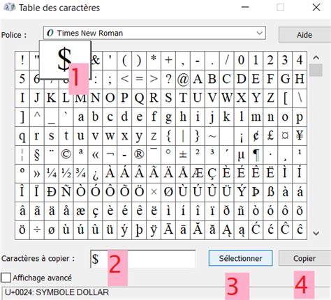 Ouvrir la table des caractères spéciaux dans Windows Les raccourcis