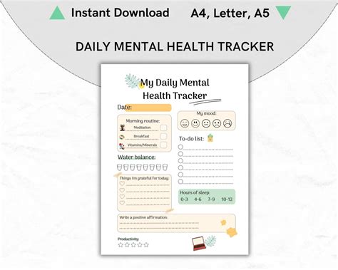 Daily Mental Health Tracker Printable Journal For Mental Etsy