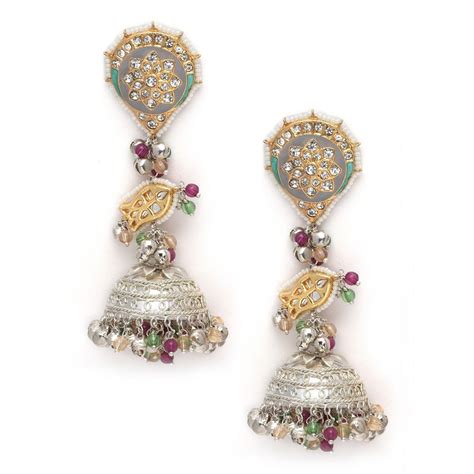 Buy Dugran By Dugristyle Green And Purple Jhumkas Earring With Kundan